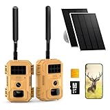 (2026 New) 2K Cellular Trail Camera, Deer Hunting Gear, Solar Game Cameras with Night Vision Motion Activated Waterproof, No WiFi Needed Trail Cam,32GB SD Card ,Unique Hunting Gifts for Men (2 Packs)