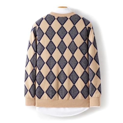 Men's Wool Plaid Sweater Crew Neck Pullover Loose Long Sleeve Jumper Thick Vintage Casual Top3