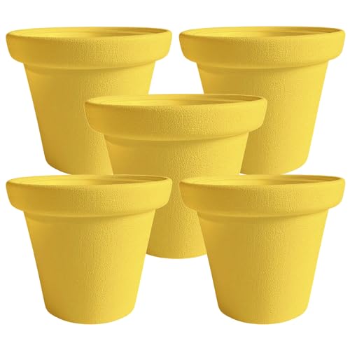Image of Hug A Plant |Sand Round Plastic Pot for Home & Garden (30CM|12 INCH, Yellow, Pack of 5)