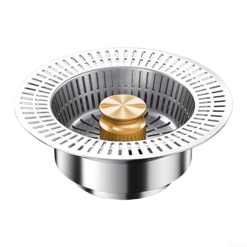 Filtro de fregadero de acero inoxidable, 11,2 x 11,2 x 7 cm, filtro de drenaje para fregadero de cocina, colador de acero inoxidable con diseño de núcleo de rebote, resistente al óxido para un drenaje