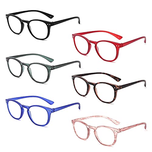 IVNUOYI 6 Pack Reading Glasses Blue Light Blocking , Vintage Matte Round Frame Computer Readers for Men Women,Anti Glare/UV Ray Eyeglasses 3.0