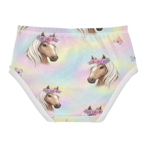 Toddler Girl Panties, Cute Horse Pastel Gradient Girls' Cotton Brief Underwear, 2T–8 Years2