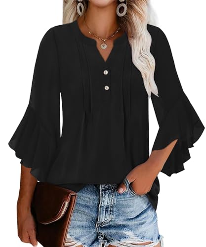 Angerella Blouses for Women Business Casual Balck Office Work Dress Shirts 3/4...