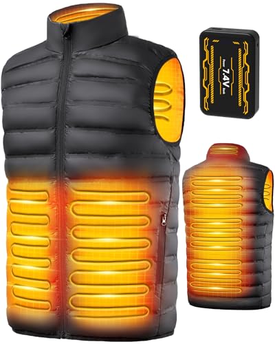LABCOOL Chaleco Térmico de Plumón con Batería 7,4V 25000mAh,Chaleco Calefactable,chaqueta calefactable hombre mujer, 3 Niveles de Calefacción,6 zonas calefactable,Ropa de Invierno para Exteriores
