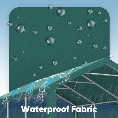 Image of ADVANCE OUTDOOR 10x20 ft Carport Replacement Top Cover w /Leg Cloth, Heavy Duty Waterproof & UV Protected, Easy Installation with Ball Bungees, Green, Roof Only