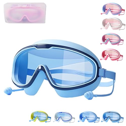 AMOUSDRDR Favorabler - Gafas de natación con lente grande HD, antivaho, herméticas, cómodas, para niños, antifugas, anti-UV, con cubierta de nariz (azul oscuro)