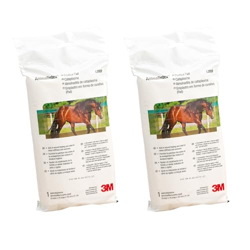 3M Animalintex Poultice Pad for Horses 8 in. x 16 in. Hot or Cold Veterinary Dressing for Abscess Care Hoof Support Leg Injury Protection First Aid Wrap/Bandage 2-Pack