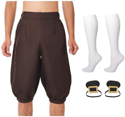 BLESSUME Pantalon médiéval pour homme Colonial Knicker Pants Chaussettes Couvre-chaussures, marron, Large
