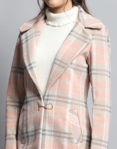 Image of Monte Carlo Womens Check Coral Notch Lapel Full Sleeve Coat 224067370-1-34