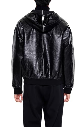 Forever 21 Men's Hooded Faux Leather Bomber Jacket4