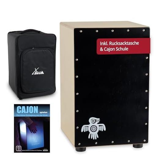 XDrum PERC CP-481 Cajon Peruana Black Wood Set (Set incl. Cajón con cuerpo de abedul y efecto snare, bolsa de mochila para transporte y almacenamiento seguro y escuela de cajón para principiantes)
