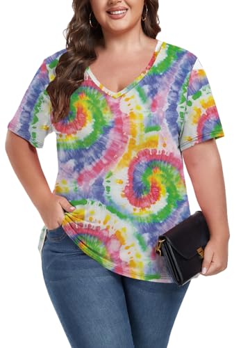 Image of ForHailey Women's Plus Size Short Sleeve Tee Shirt V Neck Basic Ladies Loose Fit T Shirt 1X-5X