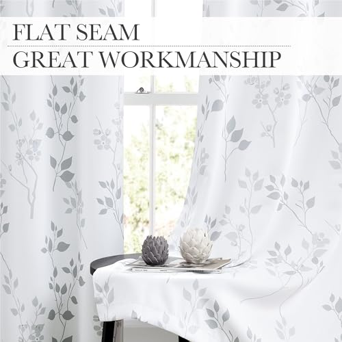 Beauoop Floral Blackout Window Curtain Panels 95% Room Darkening Thermal Insulated Noise Reducing Drapes for Bedroom/Living Room Leaf Energy Saving Eyelet Window Treatment,Set of 2,50Wx72L,White/Grey - Image 6