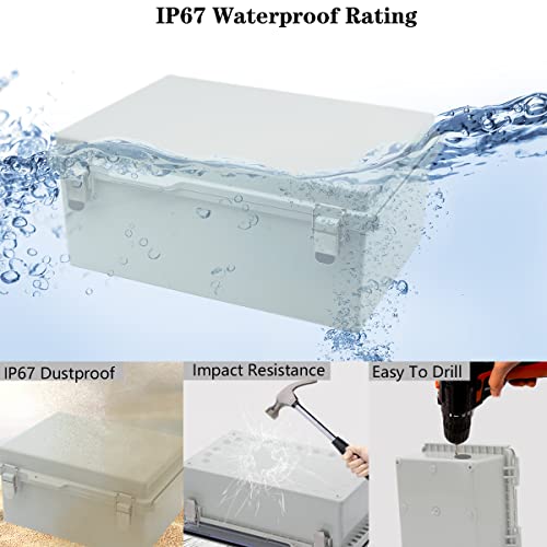 Image of Zulkit Junction Box,IP67 Waterproof Electrical Box Hinged Cover Stainless Steel Buckle Plastic Enclosure for Project w Mounting Plate Wall Bracket and 2 Cable Gland Grey 13.8 inchx9.8 inchx5.9 inch /350x250x150mm