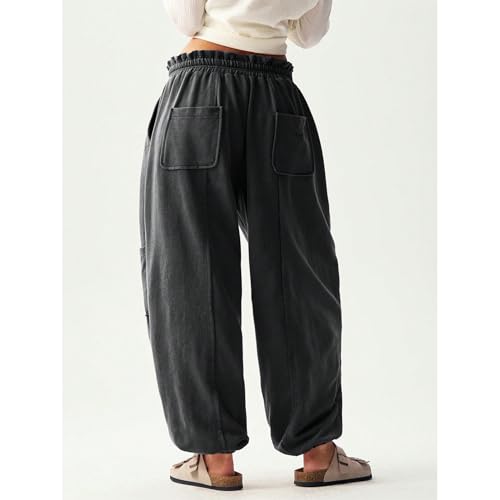Women's Wide Leg Barrel Pants Casual Drawstring Elastic Sweatpants Baggy Lounge Vacation Beach Pant with Pockets2