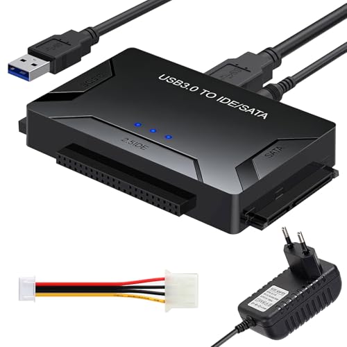 SATA IDE   Adaptador USB 3.0 a IDE/SATA para disco duro externo SATA de 2,5/3,5 pulgadas SATA HDD/SSD con cable USB+cable SAT A+fuente de alimentación de 12 V/2 A para Windows 10/8/7/XP/Mac OS Linux