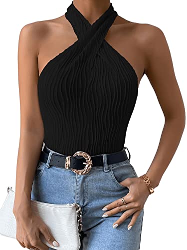 GORGLITTER Damen Top Ohne Ärmel Oberteil Neckholder Trägertop Schmal...