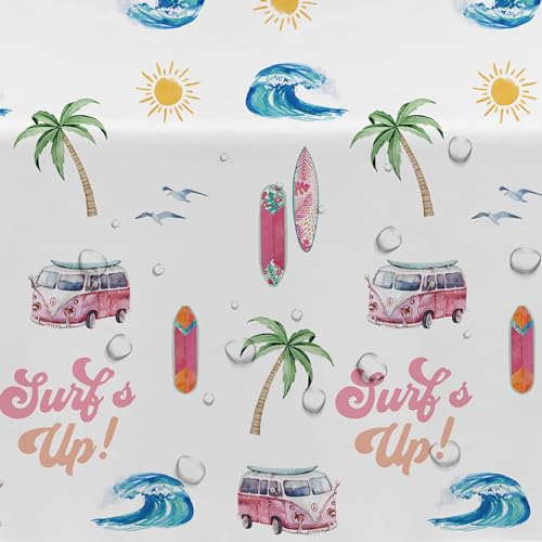 Image of APOWBLS Surf's Up Party Decorations Tablecloth Girls - Disposable Pink Surf Birthday Party Supplies Table Cover, Summer Hawaiian Beach Surfing Birthday Decorations Table Cloth - 3Pack (54in x 108in)
