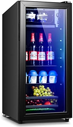 WDBLXJ 126 Can Beverage Freestanding Mini Glass Door Fridge Beer Cocktails Soda Juice Cooler with Adjustable Removable Shelves for Home & Office Refrigerator