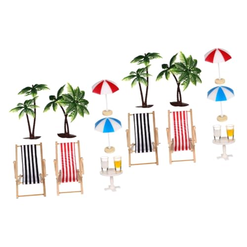 TOYANDONA 2 pièces Miniature Plage Micro Paysage Ensemble Résine avec Mini Parasols Chaises Longues Boissons et Table Ronde Décoration pour Maison de...