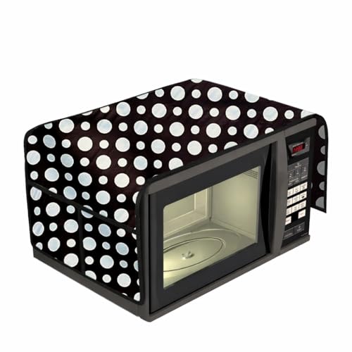 Image of Microwave Oven Top Cover 35x100 cm | Wipe Clean Fabric | 4 Utility Pockets (Polka-12)