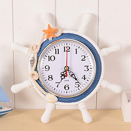 Healifty 053R108OM4NX15RMYRTT7 Wood Wheel Clock Mediterranean Style Pirate Decorative Clock Farmhouse Wooden Beach Ornament thumb #4
