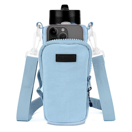 Linkidea Water Bottle Carrier with Strap Compatible with YETI Rambler Bottle 18oz/26oz, Owala FreeSip 24oz/32oz, Waterbottle Sling Bag Holder, Shoulder Strap with Phone Pocket (Blue) by Linkidea - Used condition - US$13.53