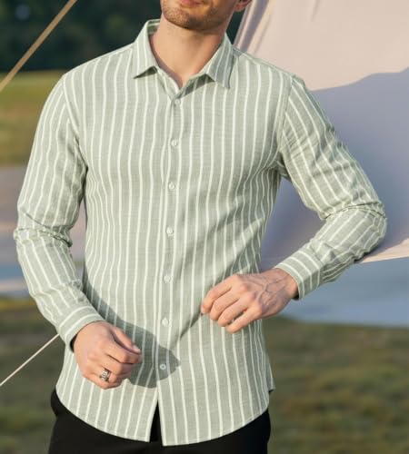 Image of Zombom Men's Regular Fit Vertical Striped Casual Shirt | Full Sleeve Cotton Blend Shirt for Men | Slim Fit Stylish Party