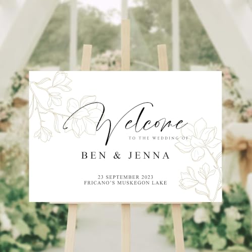 Personalized Botanical Line Art Wedding Welcome Sign - Custom Minimalist Wedding Signs for Reception - Custom Wedding decorations Signs - Welcome to Our Wedding Sign