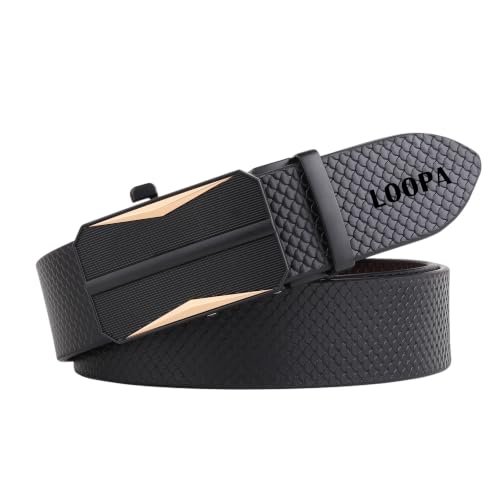 Image of LOOPA Belt for men Formal, casual, party, Evening for genuine leather Stylish belt with Auto lock buckle Black color belt