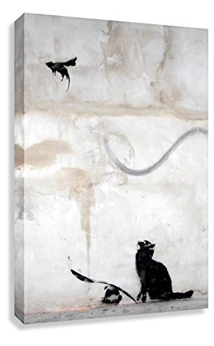 Banksy Katze Wandbilder t Graffiti - Bild 40x30cm Cat n Bat ! Bild fertig auf Keilrahmen ! Pop Art Gemälde Kunstdrucke, Wandbilder, Bilder zur De (30x40cm)
