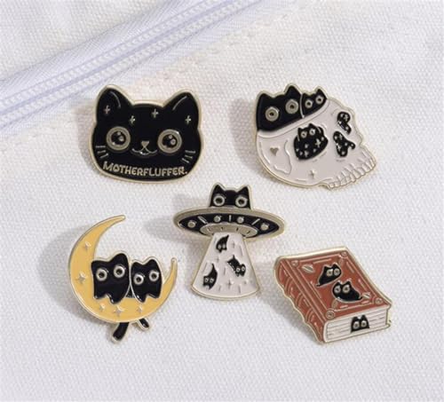 Image of 5pcs Book Cat Moon Planet Styling Brooch Pin Cartoon Fashionable Versatile Metal Enamel Badge Pin Clothing Backpack Pins Decoration Pin Accessories Jewelry Gifts