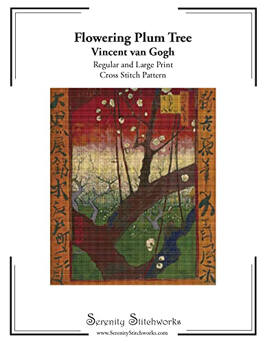 Flowering Plum Tree Cross Stitch Pattern - Vincent van Gogh: Regular and Large Print Cross Stitch Chart