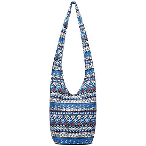 Women Hand Fashion canvas Hippie Crossbody Bags Cotton Bohemian Animal Prints Hobo Bags (Blue-white) Cover
