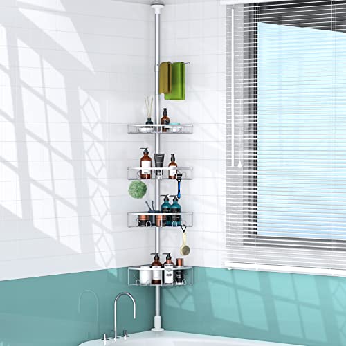 Kadolina Corner Shower Caddy Tension Pole, 4 Tier Shower Basket Shelves, 53-120 Inch Adjustable Height Shower Storage Rack, Bathroom Bathtub Shampoo Holder Organizer Shower Accessories (Silver) #TOP8