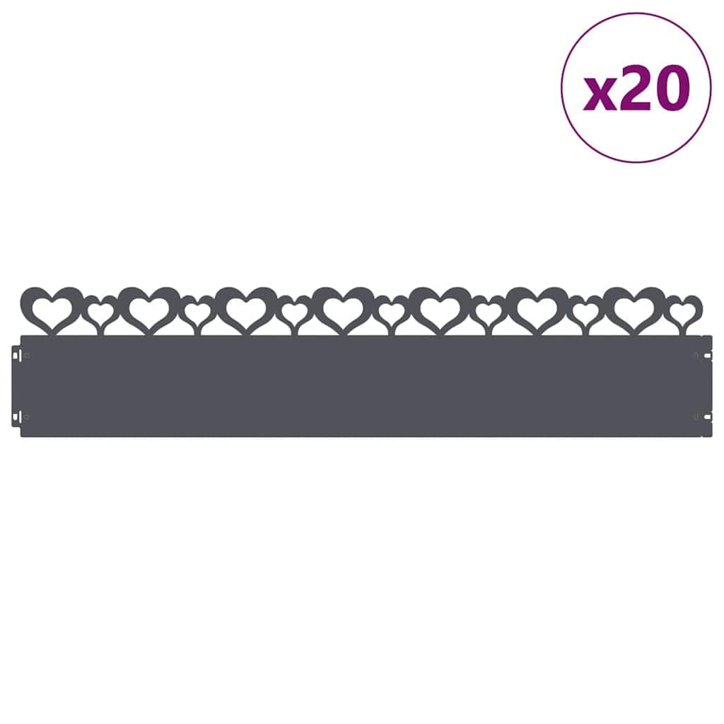 Lot de 20 bordures de pelouse en métal anthracite - 103 cm - En acier - 22 cm de haut - Pour parterres de jardin et chemins - Délimitation de pelouse moderne avec lignes épurées pour une installation