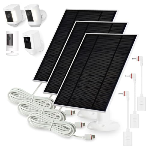 Image of KAROTTO Solar Panel Charger Compatible with Ring Stick Up Cam/Pro,Ring Spotlight Cam Plus/Pro,with USB-C to Barrel Plug Adapter (3PACK)