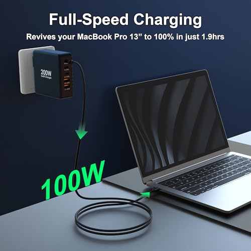 Tobetravel 200W USB C Charger, 5 Ports GaN Fast Charger, PD100W USB C Desktop Charging Station for iPhone 16 15, MacBook Pro/Air, Galaxy S24 S23 and More - image 4