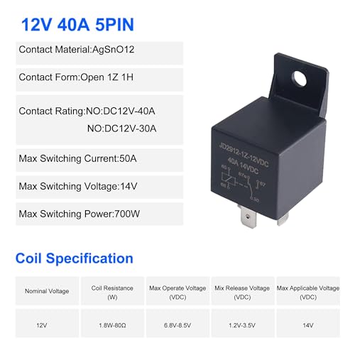 HISports HISports 2 Stück KFZ Relais,12V 40A 5 Pin Auto Relais SPST für Auto LKW Boot Van Motorrad,Schalter und Vorspeisen Motorrelais,JD2912-1Z-12VDC,Umschaltrelais Wechselrelais - Produktansicht 3 | Relais
