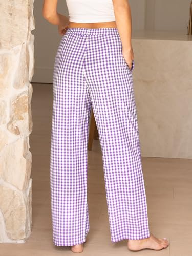 Image of ANRABESS Womens Gingham Striped Boxer Pants | 2026 Fall Outfits,Wide Leg Elastic Waist with Pockets,Casual Lounge Pajama Bottoms,Lightweight Breathable,Fashion Clothing