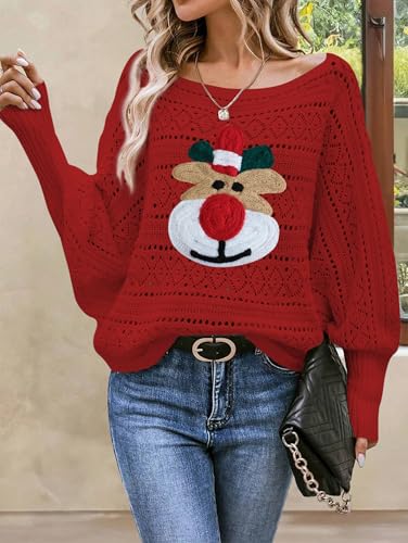 Image of Cakulo Womens Off Shoulder Sweater Top Fall Outfits Fashion 2025 Oversized Knit Batwing Long Sleeve Crochet Pullover Sweaters