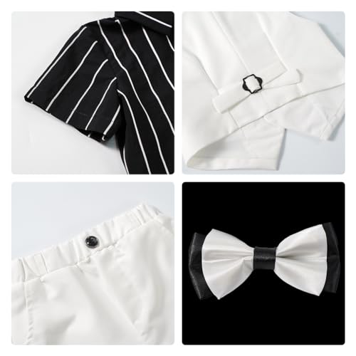 Image of LOLANTA Boys 4PCs Summer Suits, Short Suit Set for Wedding Ring Bearer Outfits Dress Clothes Vest Shirt Shorts Bow Tie