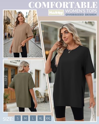 Huukeay 3 Pack Women's Oversized Gym T Shirts Short Sleeve Side Split Crewneck Tops Casual Summer Workout Baggy Basic Tee - Image 6