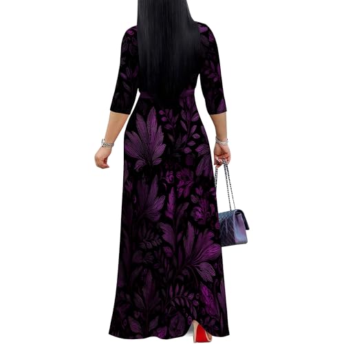 Image of Women Plus Size 3 /4 Sleeve V Neck Maxi Dress with Pockets | Soft fabric relaxed fit three quarter sleeve v neck with pockets for party and daily wear