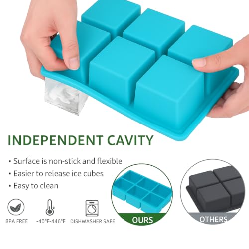 Image of Large Ice Cube Tray for Whiskey: Silicone Ice Cube Trays with Lid - 2Pack Big Square Old Fashioned Ice Cube Maker for Cocktail - 2inch Huge Cubed Ice Trays (Sky Blue)