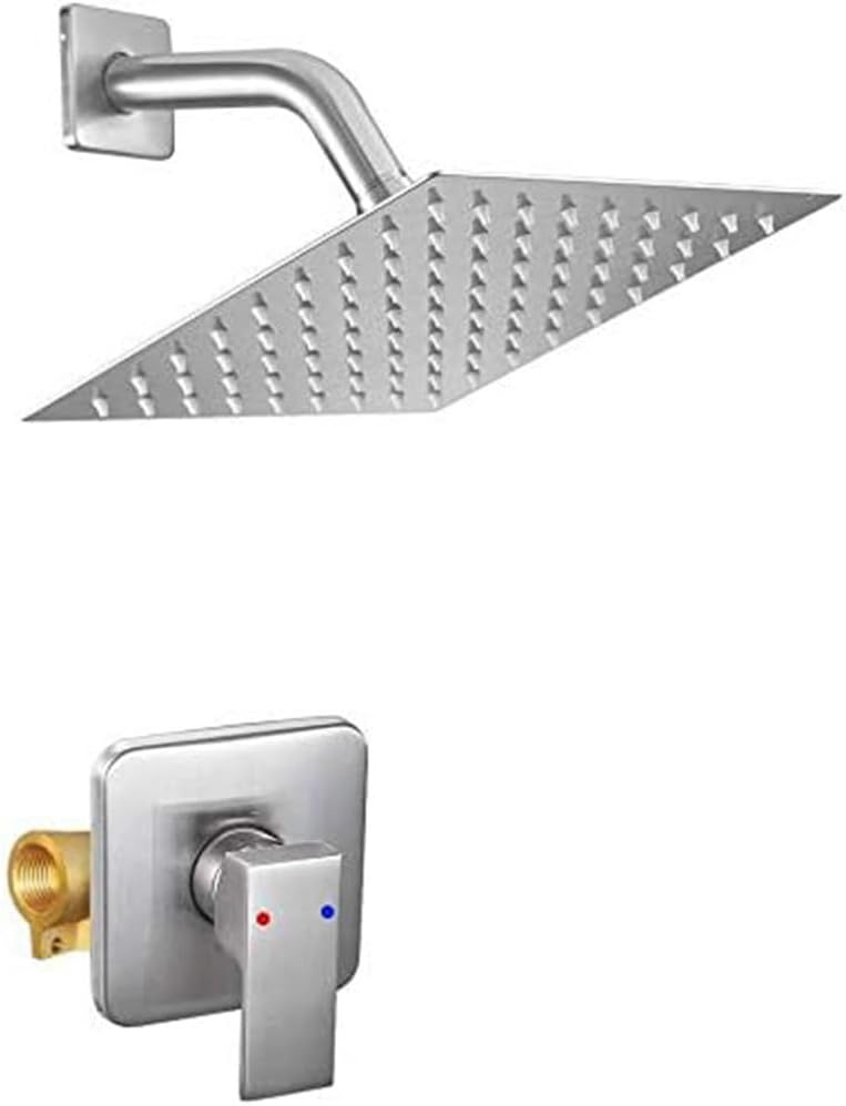 Shower Faucet Single Function Shower Trim Kit with Rough-in Valve Shower Set Bath Rainfall Shower Faucet System 8inch Wall Mount Square Stainless Steel Metal Bathtub Rain Shower Head Matte Black