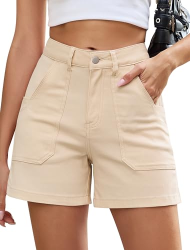Eddoyee Women Stretchy Shorts High Waisted Cotton Shorts Summer Casual