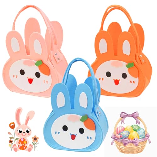 ZoneYan 3 Piezas Canasta de Conejito de Pascua, Cesta de Fieltro para Rellenar, Bolsa de Fieltro Conejito de Pascua para Regalar, Decoracion Pascua (Carrot Rabbit)