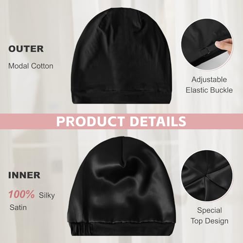 Image of ZHENSILK Silk Bonnet for Sleeping Women, Adjustable Silky Satin Lined Sleep Cap, Silk Hair Wrap Slouch Beanie Hat