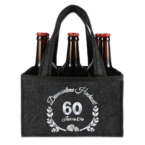 Anicy Diamantene Hochzeit Geschenk Flaschentasche Filz, Geschenk Diamantene Hochzeit, 60 Jahre Diamantenehochzeit Geschenke für Frauen Männer Ihn Ehemann Ehefrau